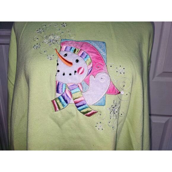 Women's Lime Green Sweater with Snowman Design - Picture 2 of 8